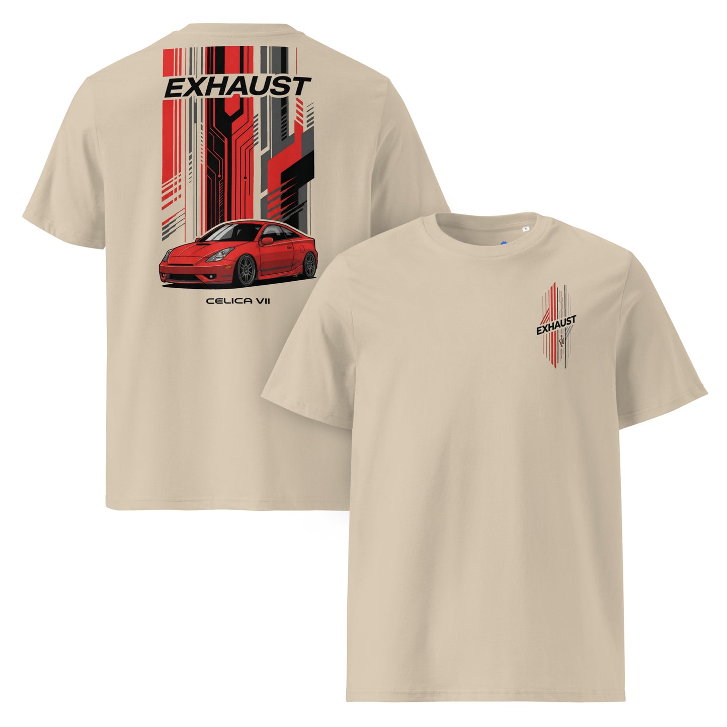 Camiseta Toyota Celica beige desert dust algodón orgánico JDM rally japonés unisex
