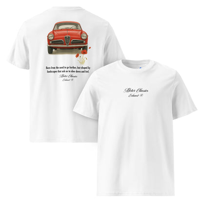 Camiseta Alfa Romeo Giulietta Sprint algodón orgánico clásico italiano vintage premium
