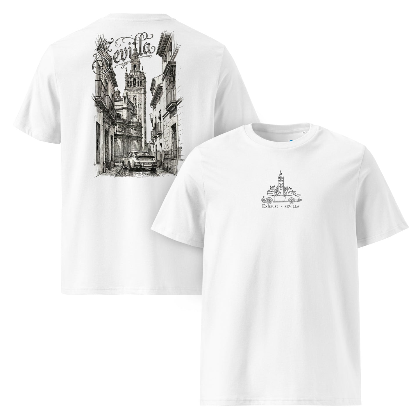 Camiseta Sevilla city con un porsche 911