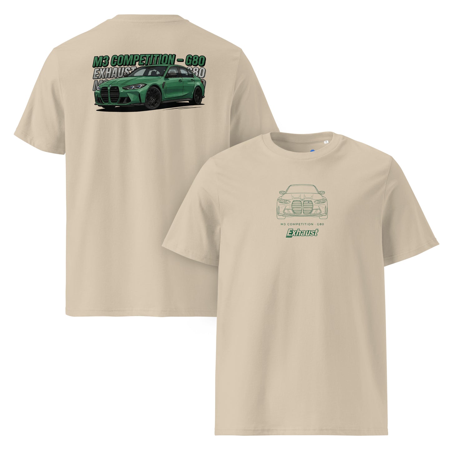 Camiseta BMW M3 Competition G80 beige desert dust algodón orgánico deportiva unisex
