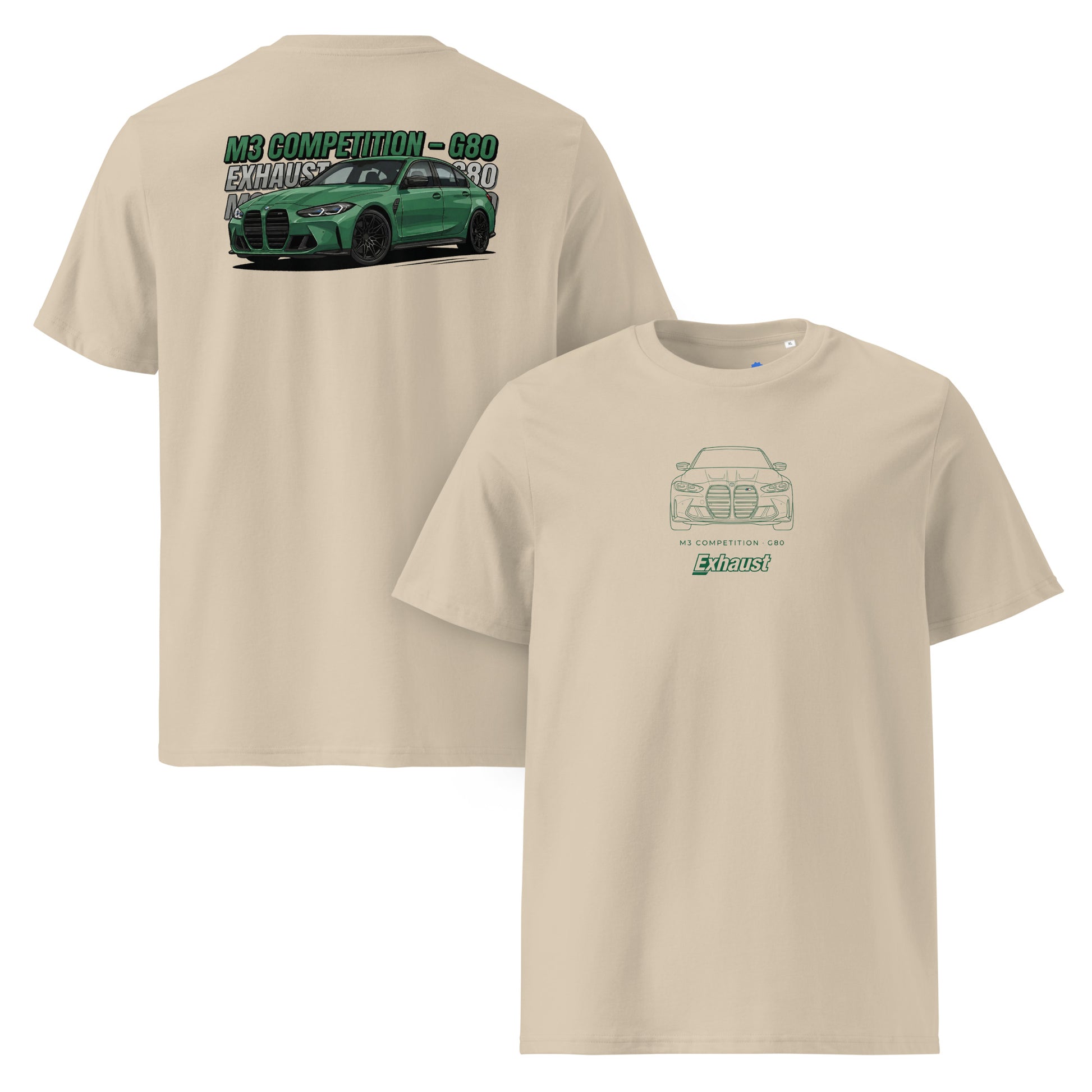 Camiseta BMW M3 Competition G80 beige desert dust algodón orgánico deportiva unisex