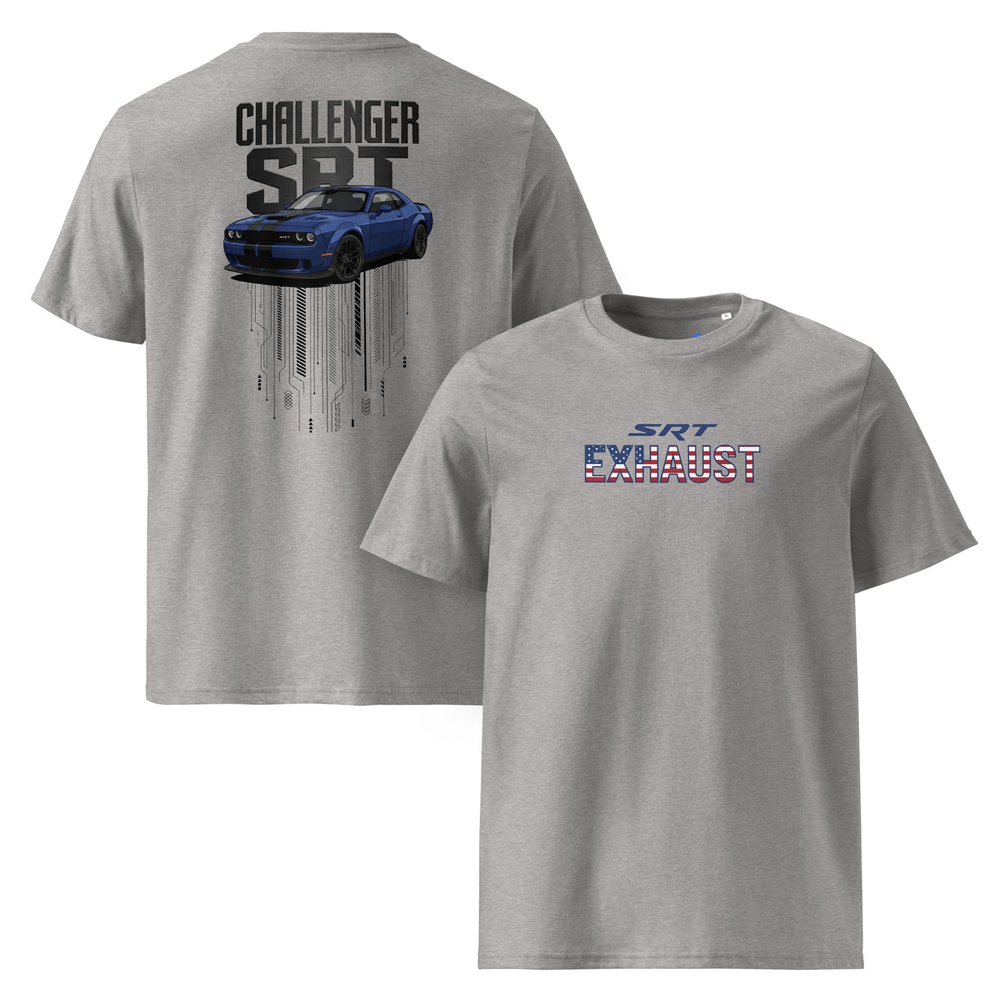 Camiseta Dodge Challenger SRT gris heather algodón orgánico muscle car americano premium