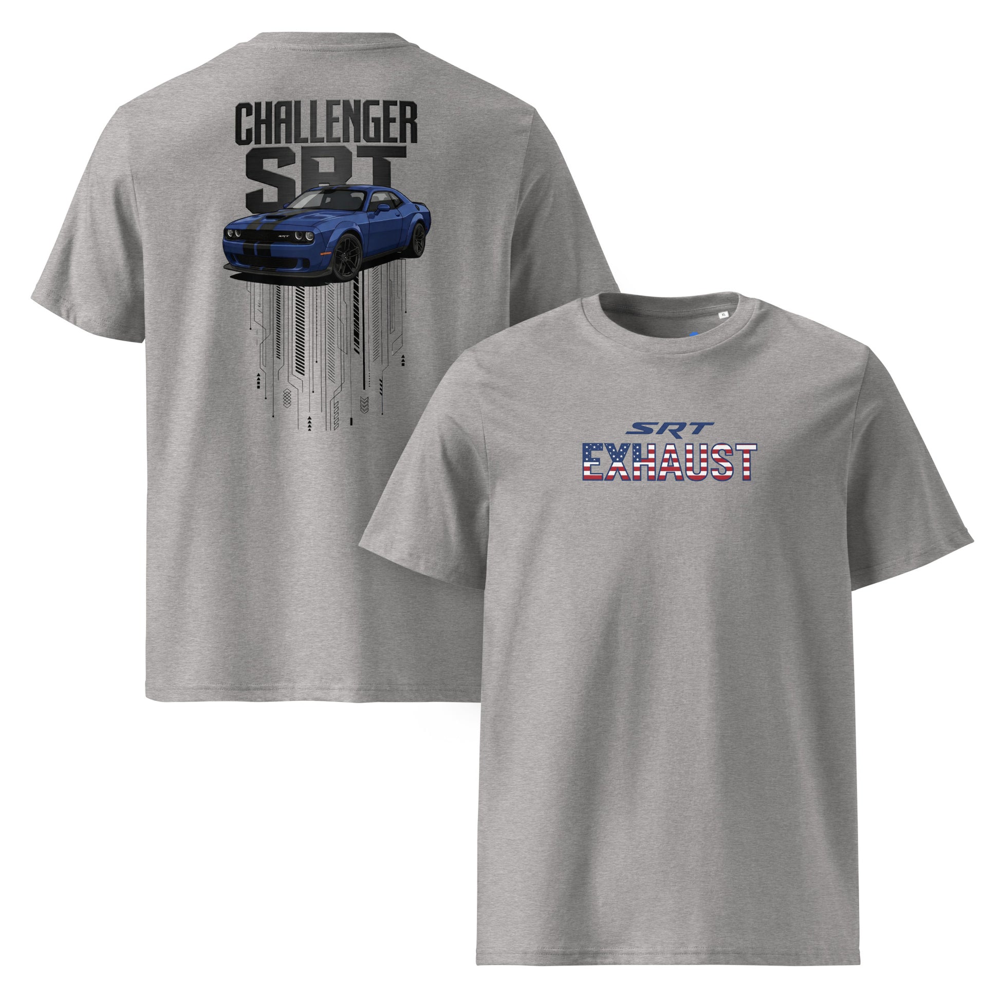 Camiseta Dodge Challenger SRT gris heather algodón orgánico muscle car americano premium