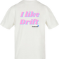 Clásica camiseta de color White extra larga con la frase I like drift en color (rosa y azul) impreso en la parte trasera. Llamarás la atención en cada curva.