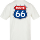 Clásica camiseta de color White extra larga con la palabra Exhaust en parte delantera y con imagen ruta 66 impreso en la parte trasera. Ya no podrás decir que no a esa ruta que tanto soñaste.