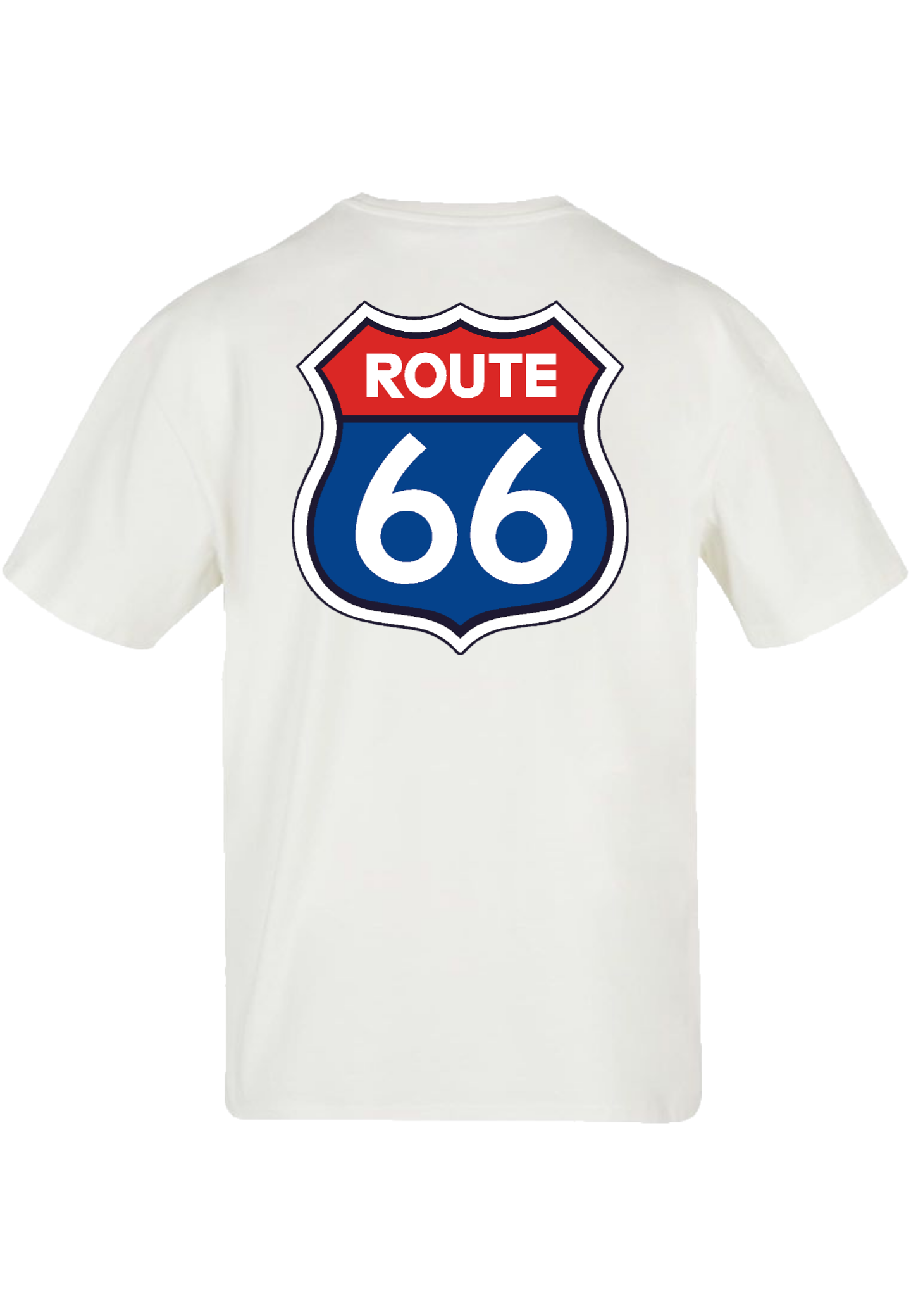 Clásica camiseta de color White extra larga con la palabra Exhaust en parte delantera y con imagen ruta 66 impreso en la parte trasera. Ya no podrás decir que no a esa ruta que tanto soñaste.