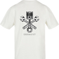Clásica camiseta de color White extra larga con imagen de un Pistón y llaves inglesas en color (gris plata) impreso en la parte trasera. 