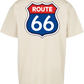 Clásica camiseta de color White / Sand extra larga con la palabra Exhaust en parte delantera y con imagen ruta 66 impreso en la parte trasera. Ya no podrás decir que no a esa ruta que tanto soñaste.
