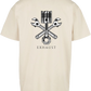 Clásica camiseta de color White/Sand extra larga con imagen de un Pistón y llaves inglesas en color (gris plata) impreso en la parte trasera. 